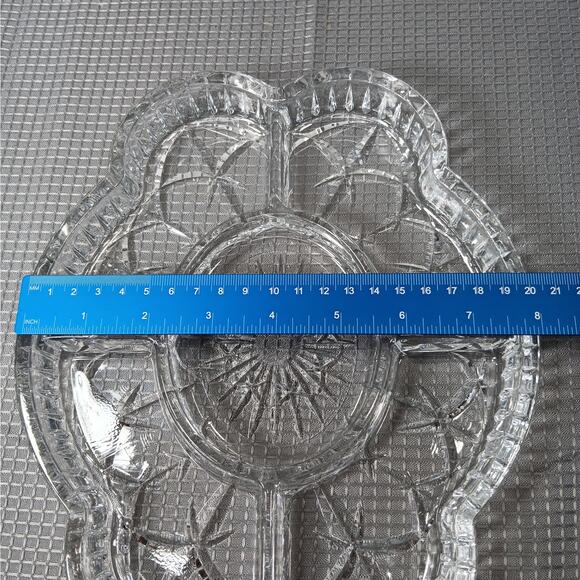 Laura Glass Tiffany Pattern 5 Section Divided Crystal Platter Tray Portugal - Picture 8 of 9